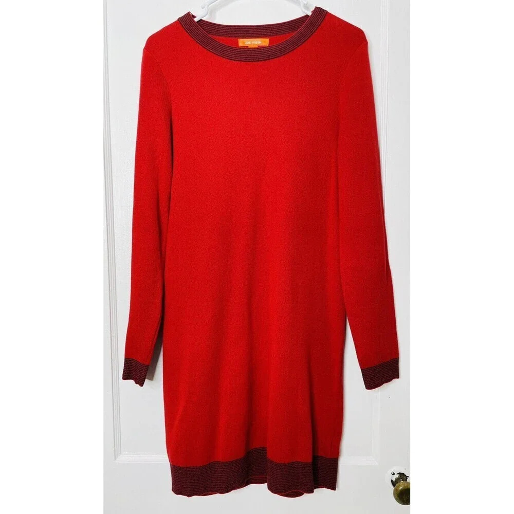 Joe fresh Midi Tunic Sweater Dress Sz M Womens Red Long Sleeve Knit